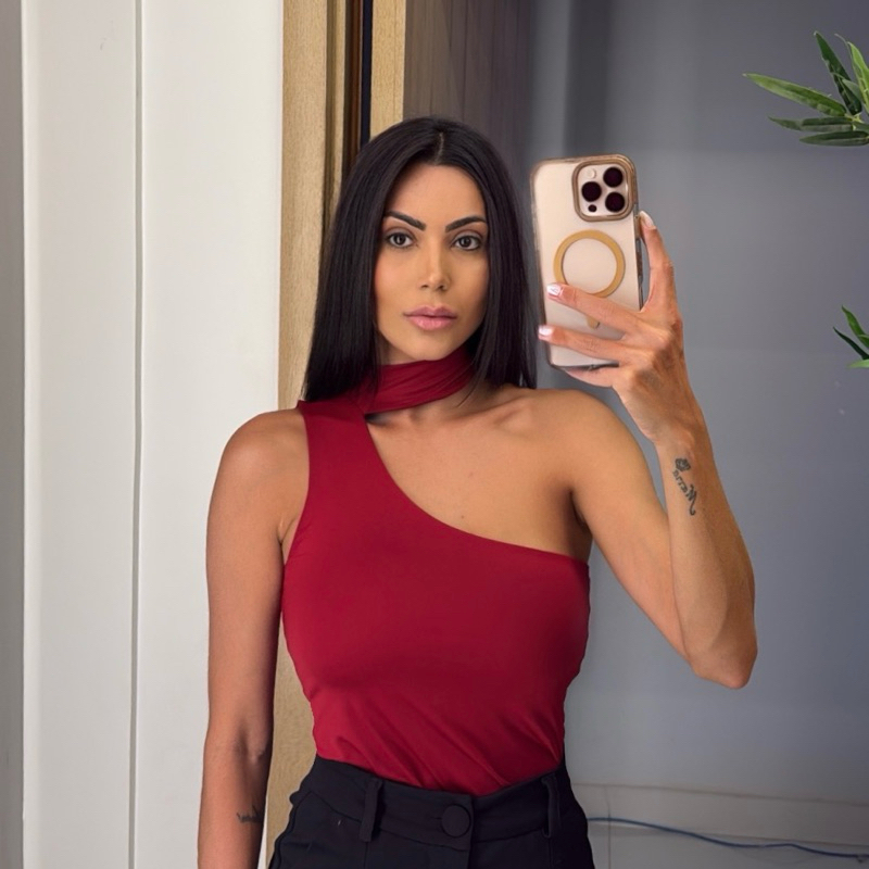Blusa Nula Manga Gola Choker Feminina Ajustável Moda Casual Elegante Look Moderno Versátil Confortável  Verão 2025