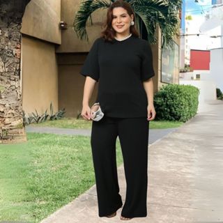 💕 Conjunto Feminino Estiloso – Camiseta com Pantalona Confortável Despojada Ana rruga em Oferta na Shopee