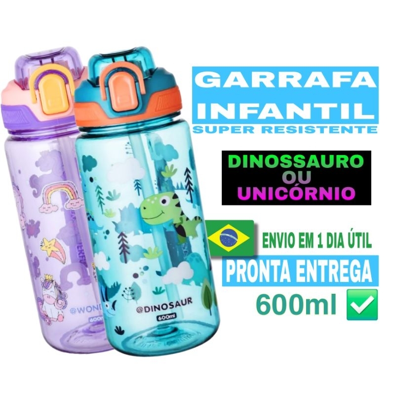 GARRAFA DINOSSAURO ou UNICÓRNIO 600ml  INFANTIL ESCOLAR RESISTENTE - GARRAFINHA DE ÁGUA SUCO