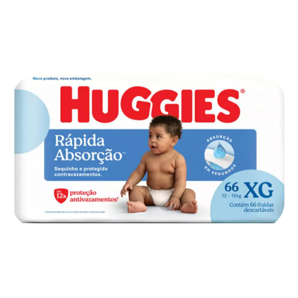 Fralda Huggies  Rápida Absorção M/ G/ XG/XXG - 1 Pacotão Família / 92/ 78/ 66 / 66 Unidades