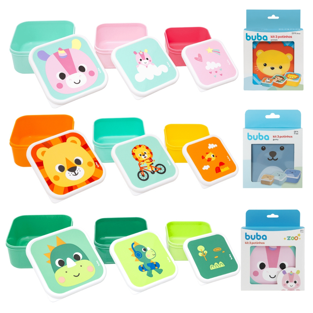 Kit 3 Potes Buba para Lanche Introdução Alimentar Potinhos de Bichinhos Buba Pote Infantil Merenda