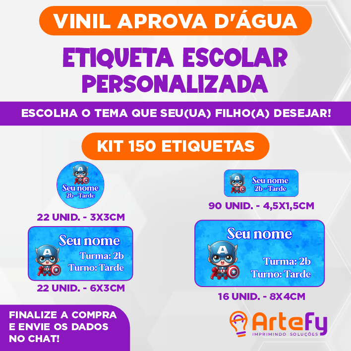 150 Etiquetas Escolares - Vinil à Prova d’Água - Personalizado - Adesivo vinil Leitoso - Envio Rápido
