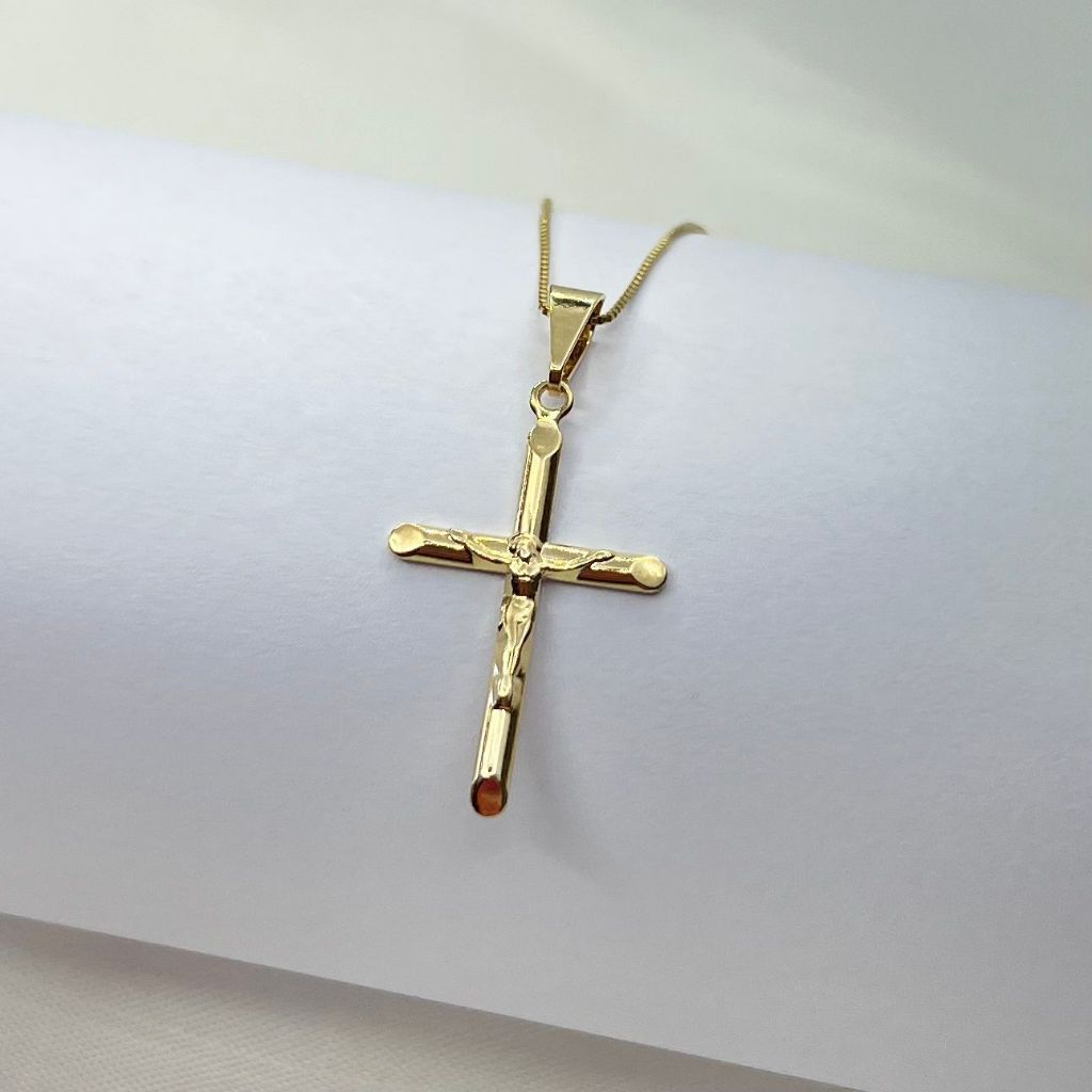 Pingente Banhado a Ouro 18k Cruz Com Cristo Crucifixo Unissex