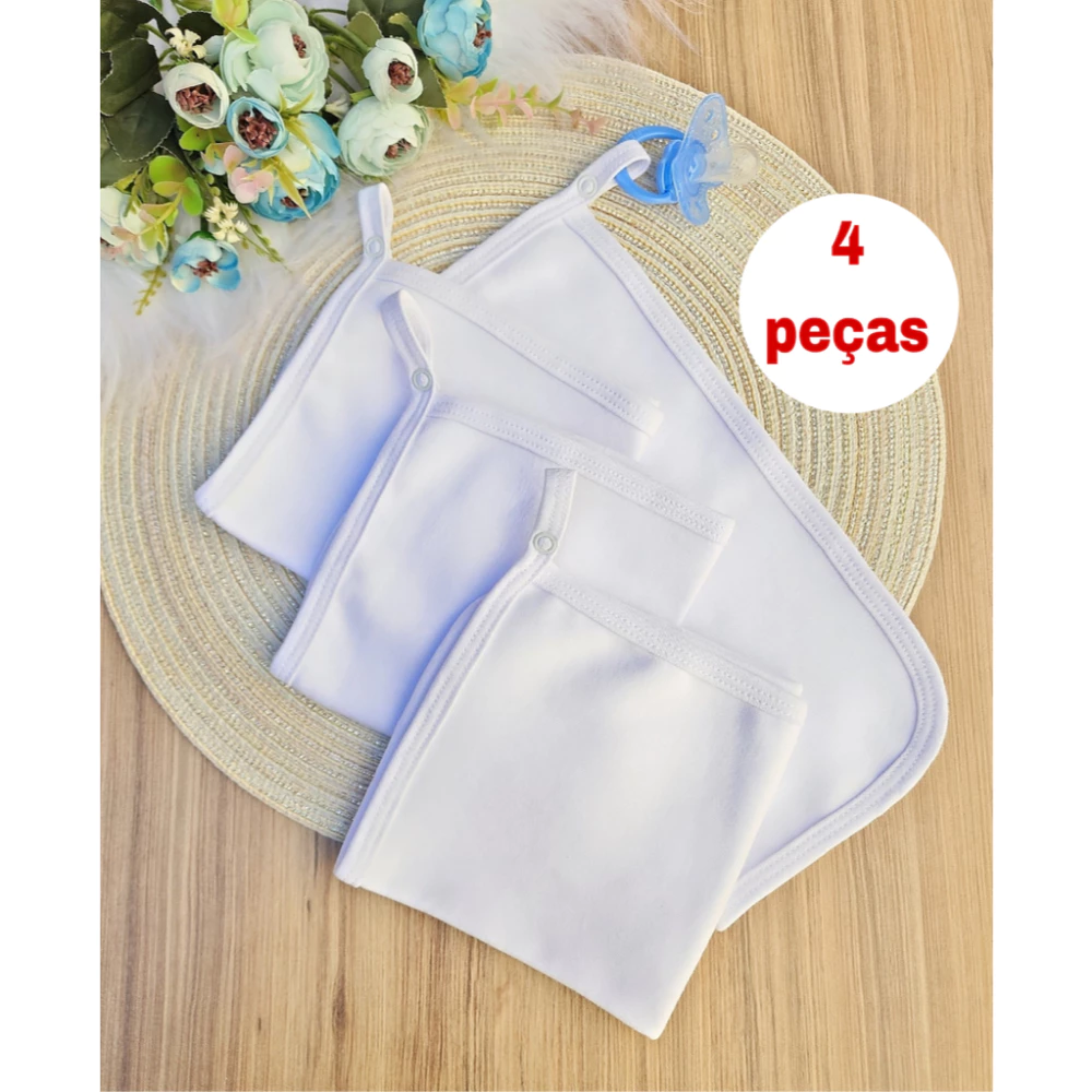 Paninho de Boca Bebê Com Prendedor de chupeta 100% Algodão Kit com 4 unidades
