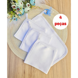 Paninho de Boca Bebê Com Prendedor de chupeta 100% Algodão Kit com 4 unidades