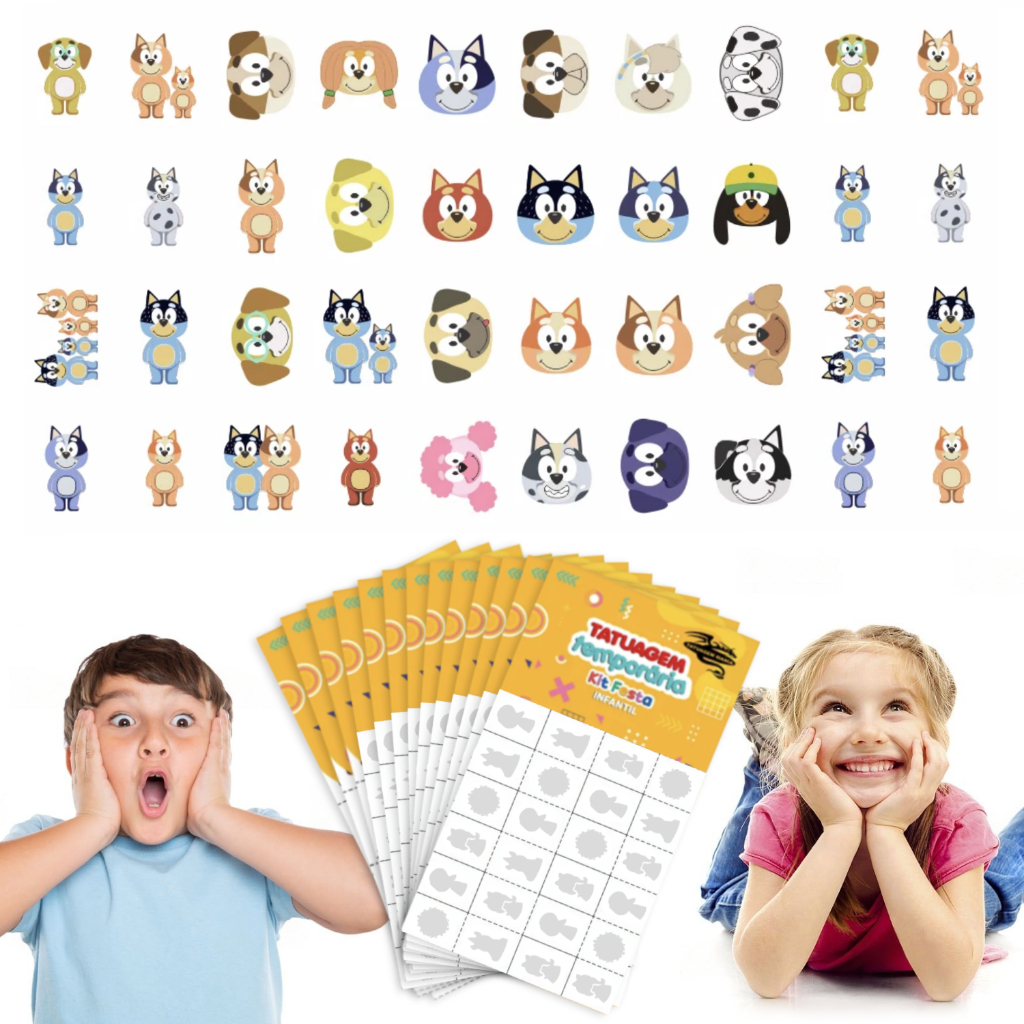32/160/256 Tatuagem Infantil Temporária Menino Menina Bluey Bingo Criança Aniversário Lembrancinha em Oferta na Shopee