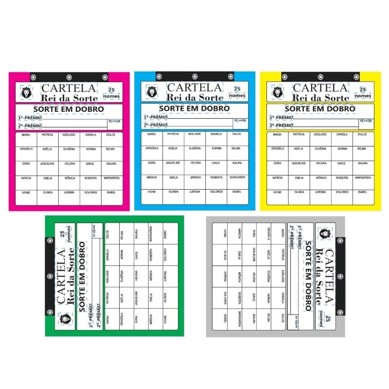 50 Cartelas de Rifa 25 Nomes 2 Ganhadores (5 Cores) REI em Oferta na Shopee