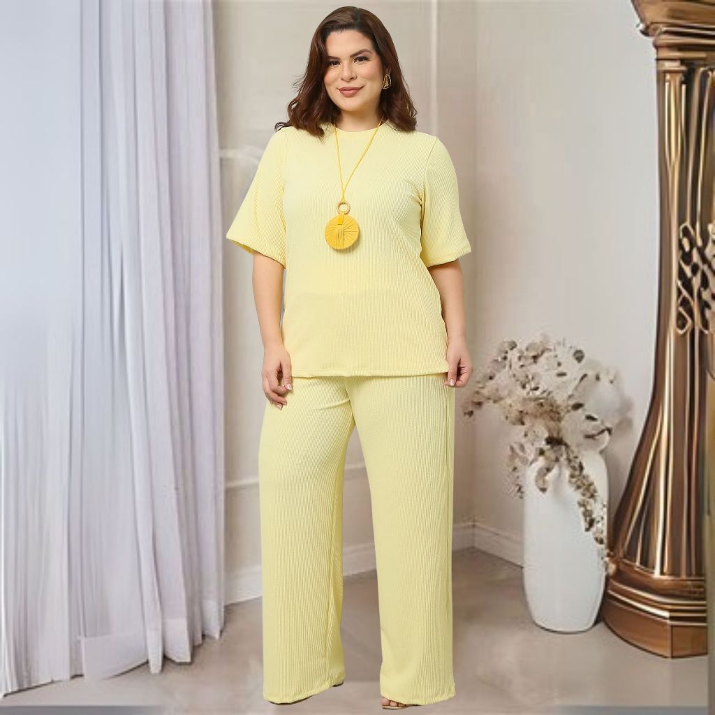 👖 Conjunto Confortável Despojado – Camiseta + Calça Pantalona Atemporal em Oferta na Shopee
