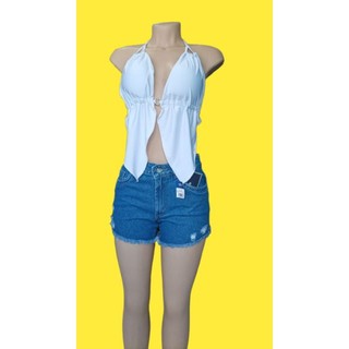 bata, blusa cropped feminina modelo tendência com decote