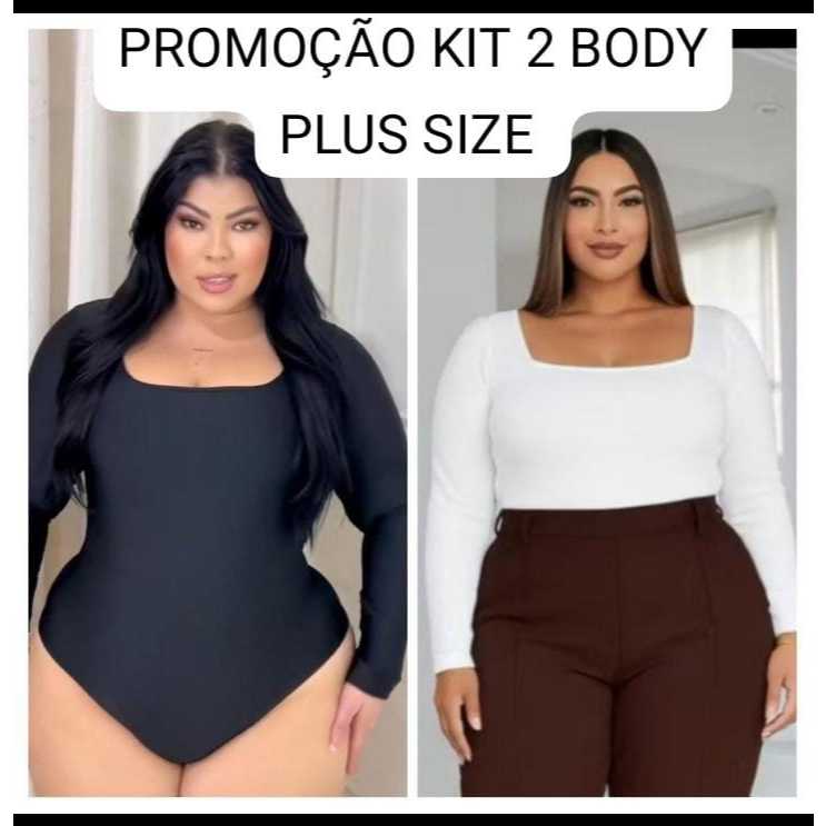 KIT 2 BODY BORI FEMININO PLUS SIZE DECOTE QUADRADO MANGA LONGA