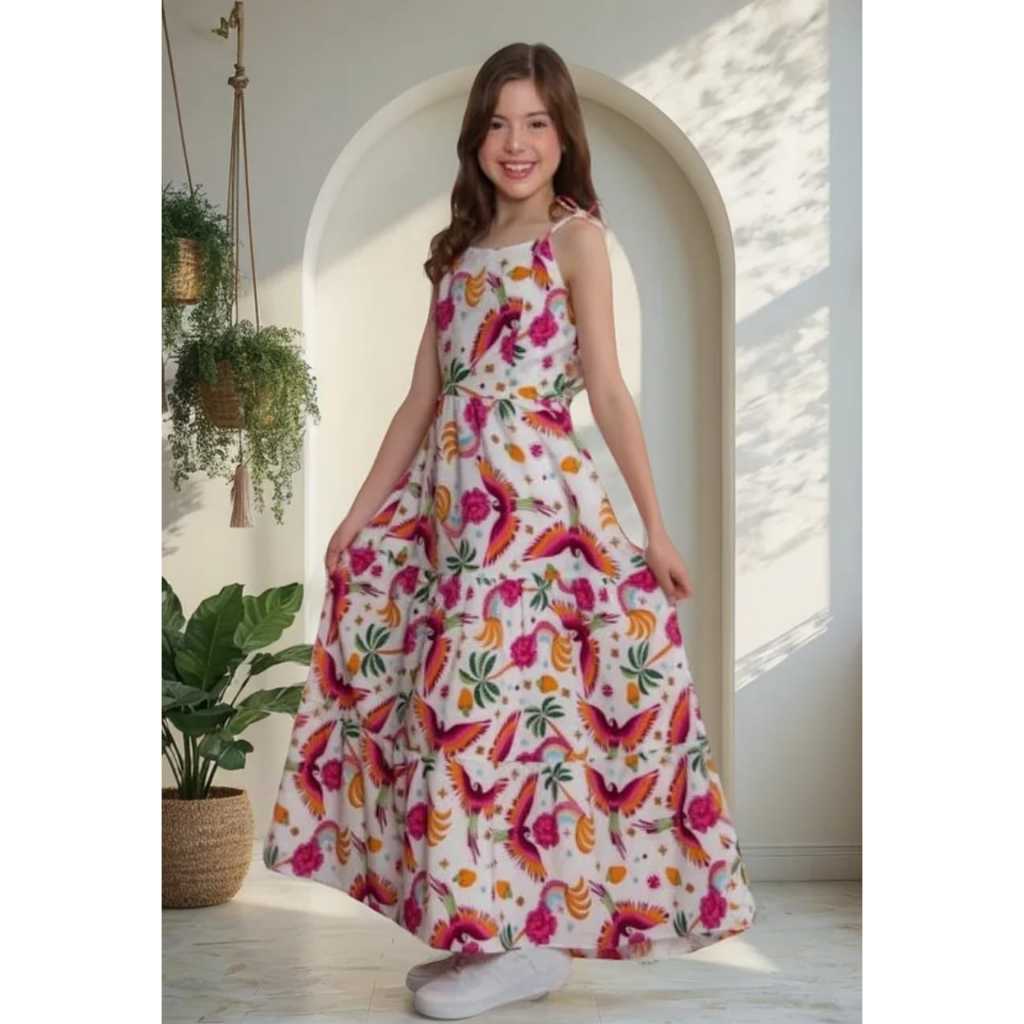 Vestido menina infantil e juvenil estampado para crianças e adolescentes casuais