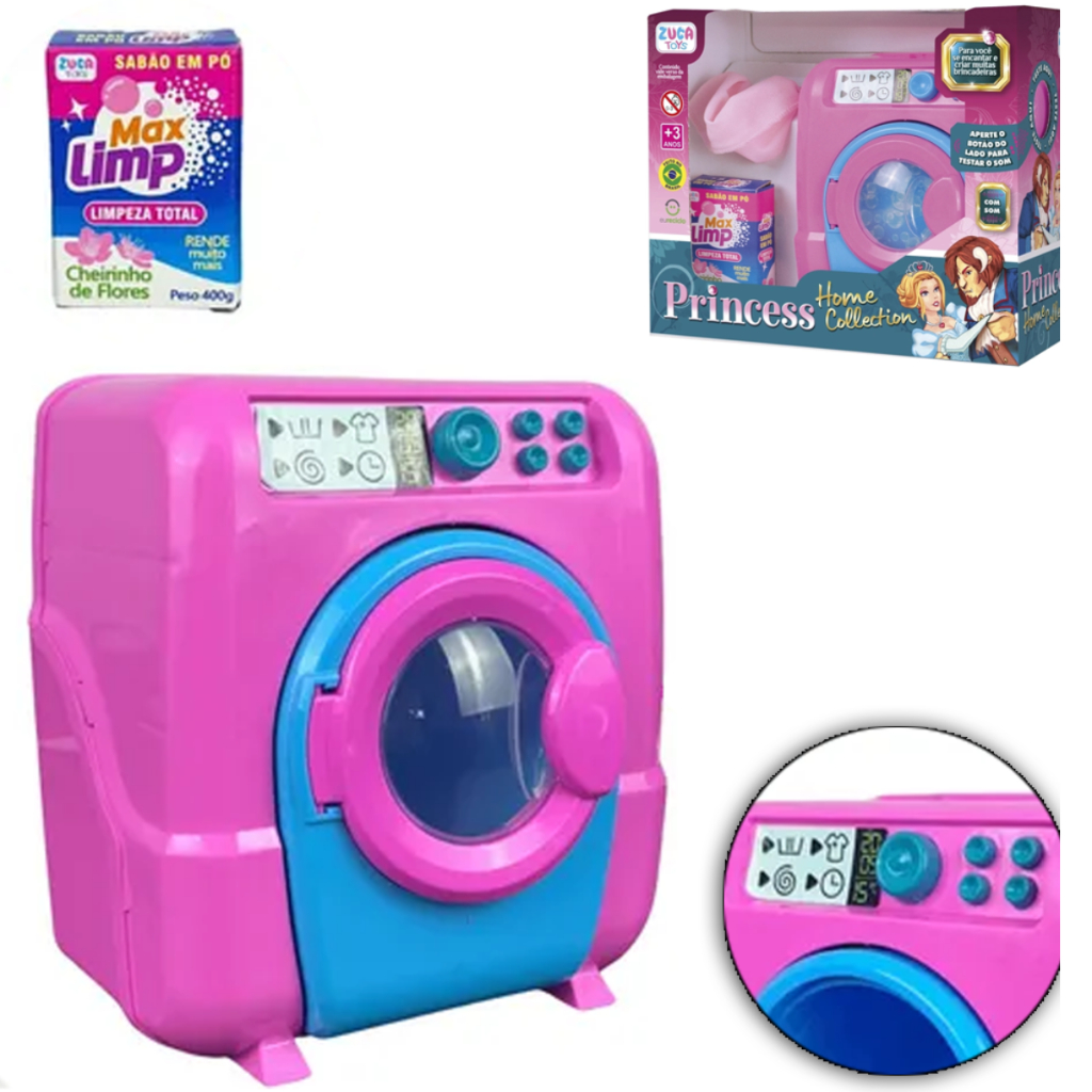 LAVA ROUPAS INFANTIL COM ACESSORIOS + SOM PRINCESS HOME COLLECTION A BATERIA 3 PECAS 16CM DIA DAS CRIANÇAS