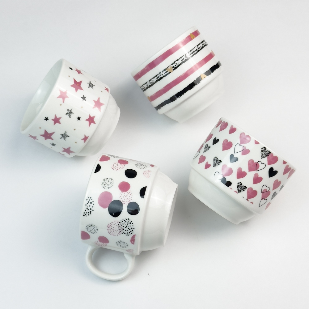 Kit 4 Xícaras Cerâmicas + 1 Suporte Torre de Metal 150ml em Oferta na Shopee