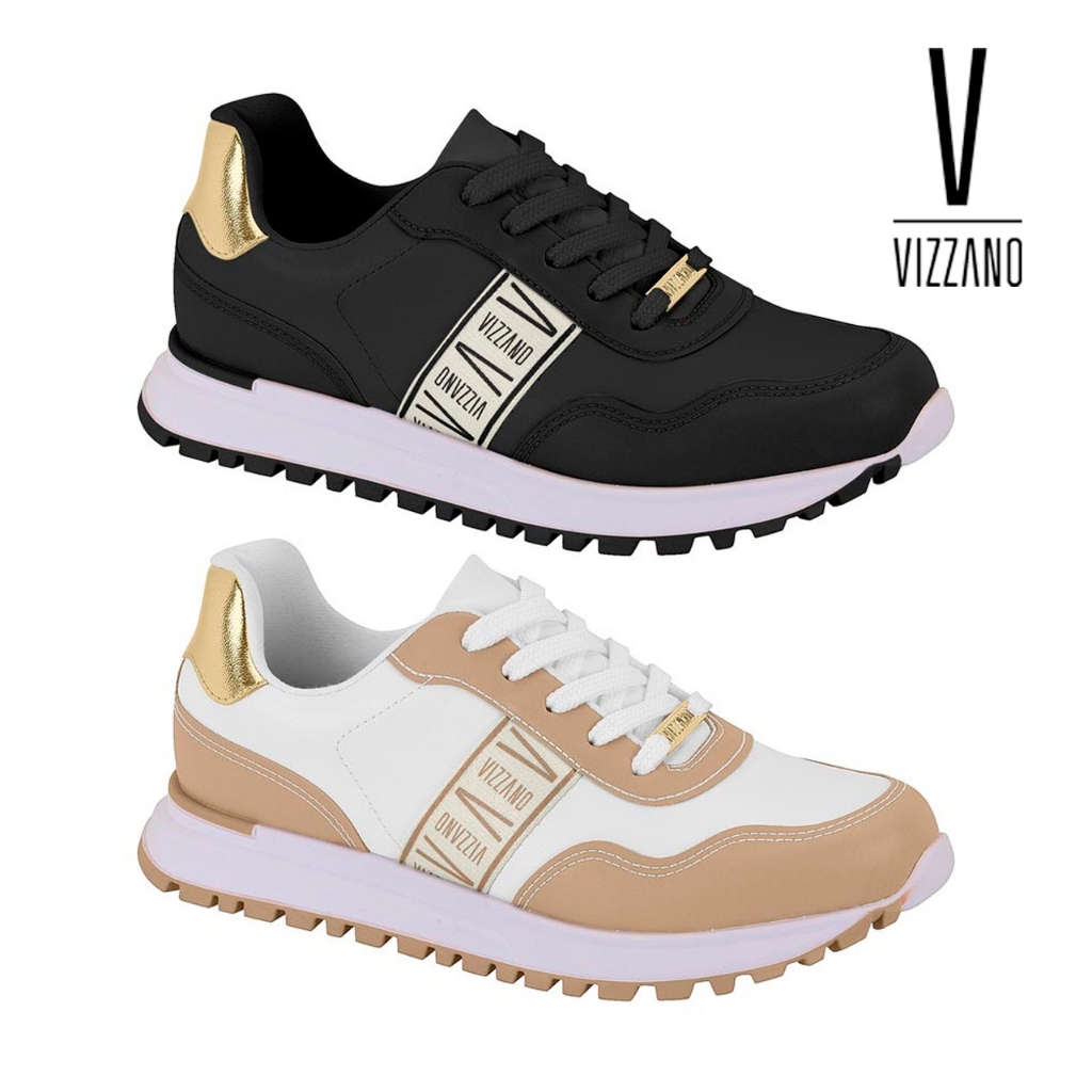Tênis Feminino Vizzano Casual Chunky Tratorado Detalhes Dourado Confortável Original