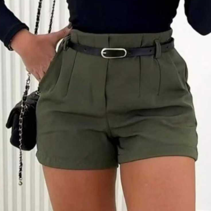 Short Feminino de Alfaiataria Com Cinto e Zíper Lateral – Elegante e Confortável. em Oferta na Shopee