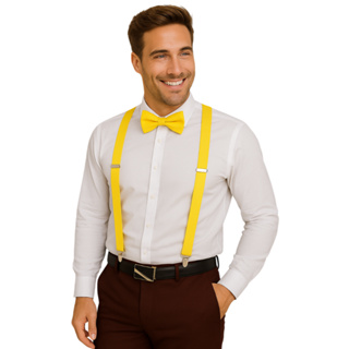 kit suspensórios com gravata adulto borboleta ajustavel amarelo em Oferta na Shopee