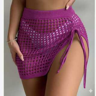 Saída de Praia em Tricô Mini com Amarração e Fenda Lateral moda primavera verão em Oferta na Shopee