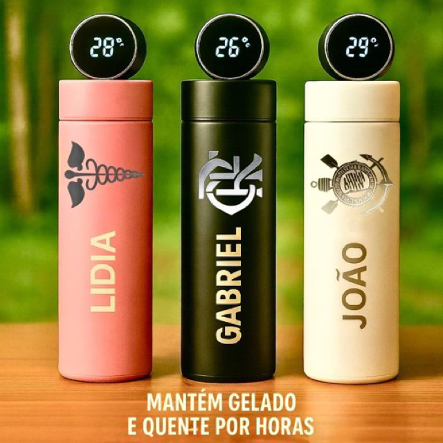 Garrafa Térmica Personalizada Com Visor LED 490ML - Nome, Logo Desenho