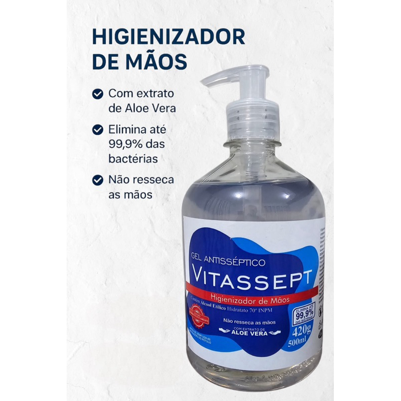 Álcool em Gel Antisséptico Vitassept – Higienizador de Mãos com Aloe Vera 500ml
