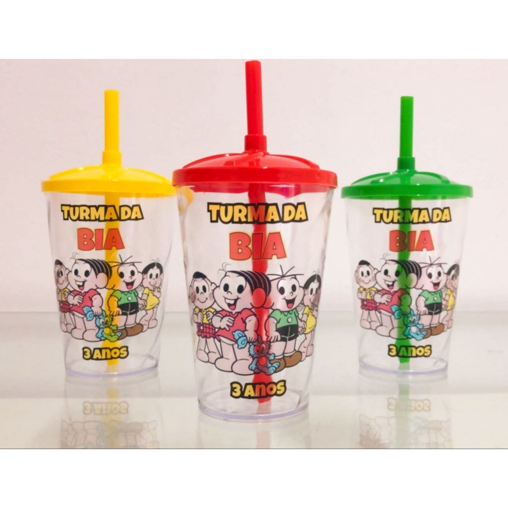 10 Copos Twister 300ml Com Tampa e Canudo Personalizado - Turma da Mônica - FAZEMOS QUALQUER ARTE.