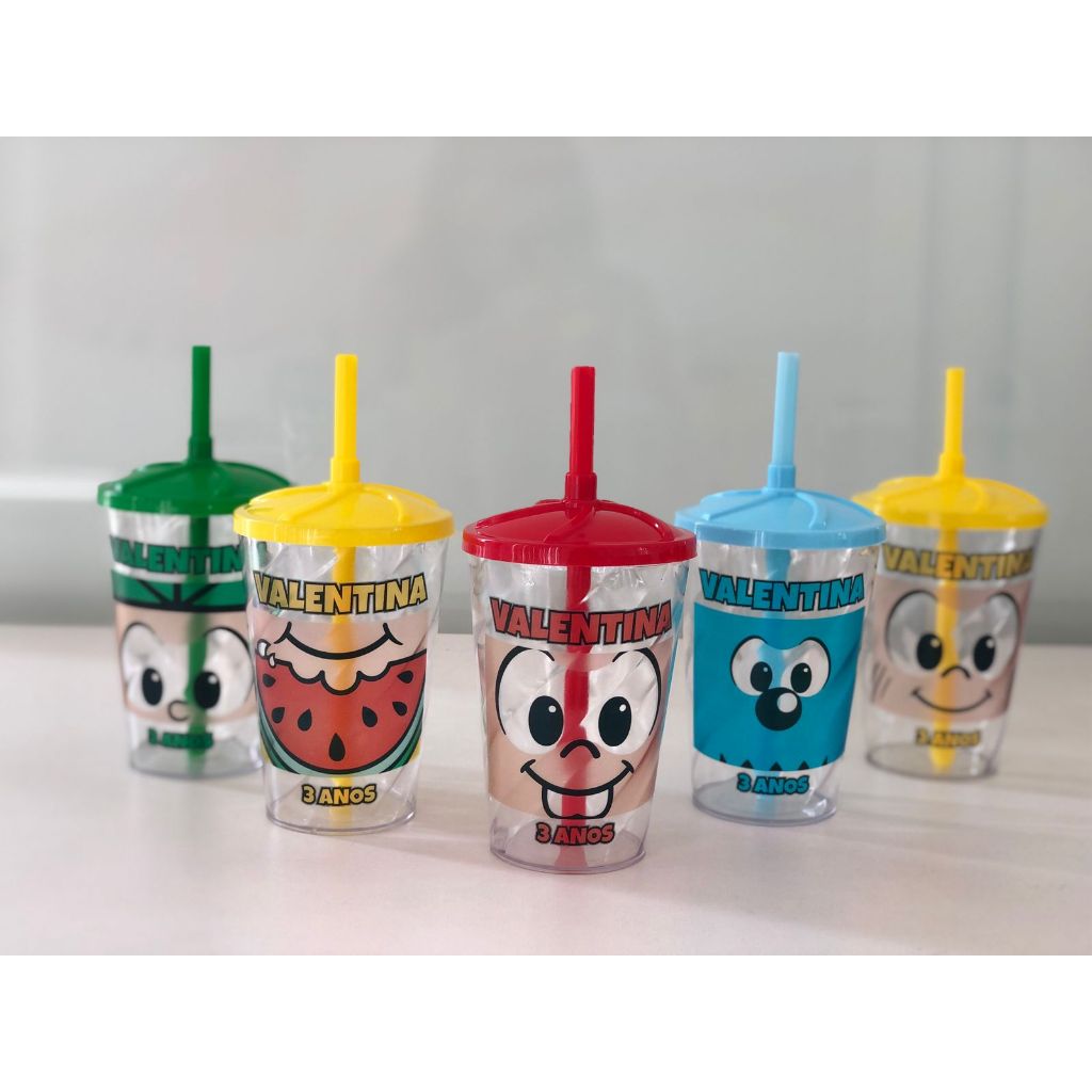 30 Copos Twister 300ml Com Tampa e Canudo Personalizado Turma da Mônica em Oferta na Shopee