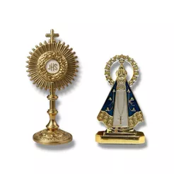 Kit imagem Nossa Senhora Aparecida Dupla face + Ostensório de mesa JHS eucaristia