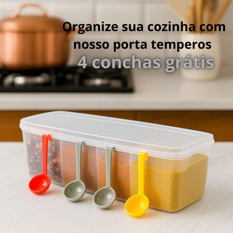 Organizador Porta Mantimentos Temperos Condimentos 4 divisórias 4 conchas em Oferta na Shopee