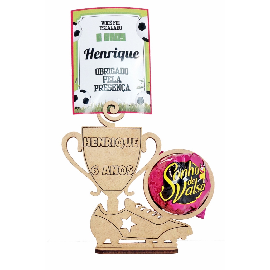 Lembrancinha porta BOMBOM foto recado chuteira futebol Troféu aniversário personalizados