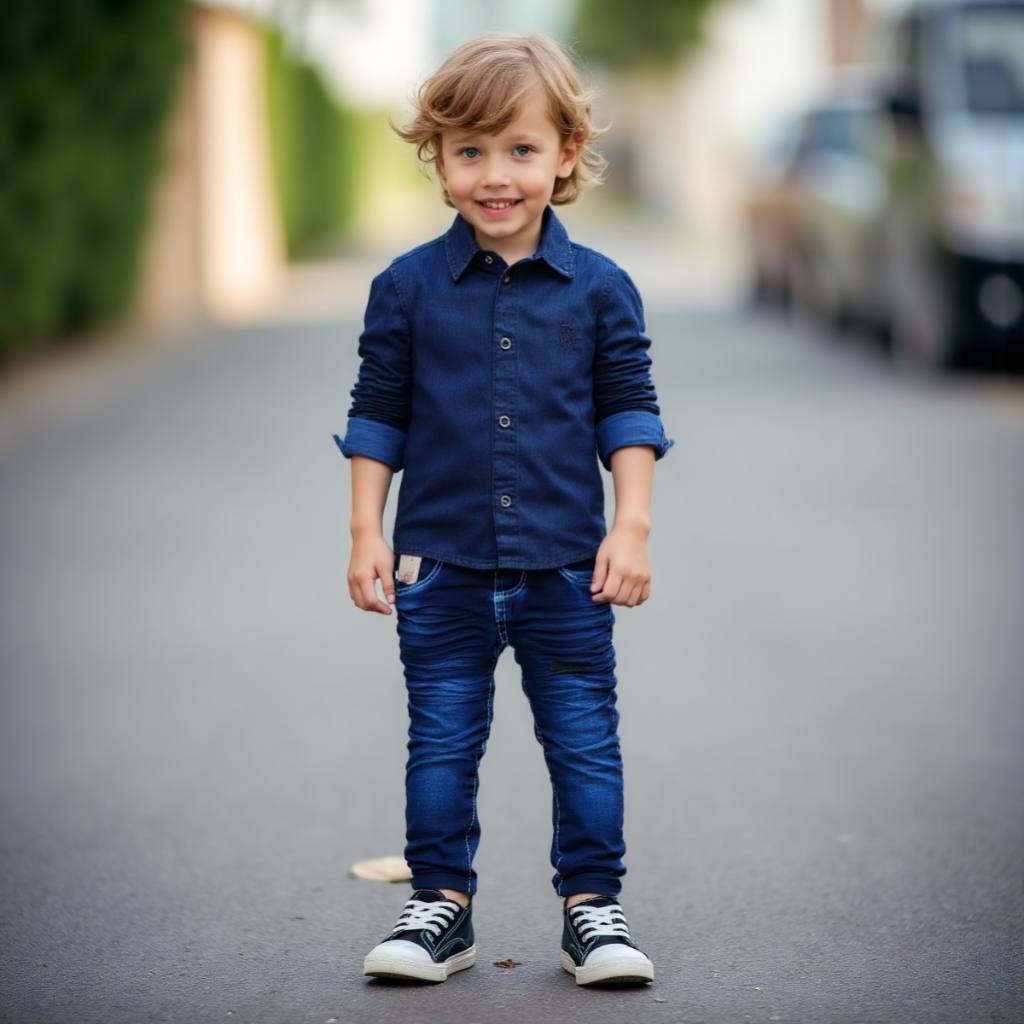 kit camisa jeans e calça skine jeans com lycra ajuste interno pronta entrega Tam 4,6,8 anos.