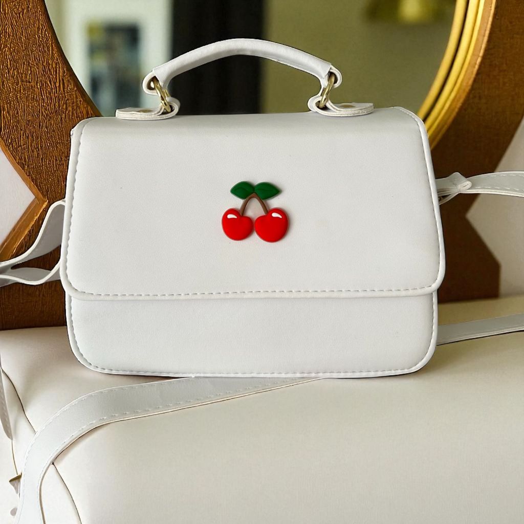 Bolsa Branca Infantil Transversal Super Fofa Cereja Vermelha