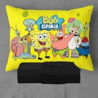 JOGO DE LENÇOL SOLTEIRO INFANTIL DE LUXO BOB ESPONJA FRONHA TRAVESSEIRO LENÇOL COM ELASTICO em Oferta na Shopee