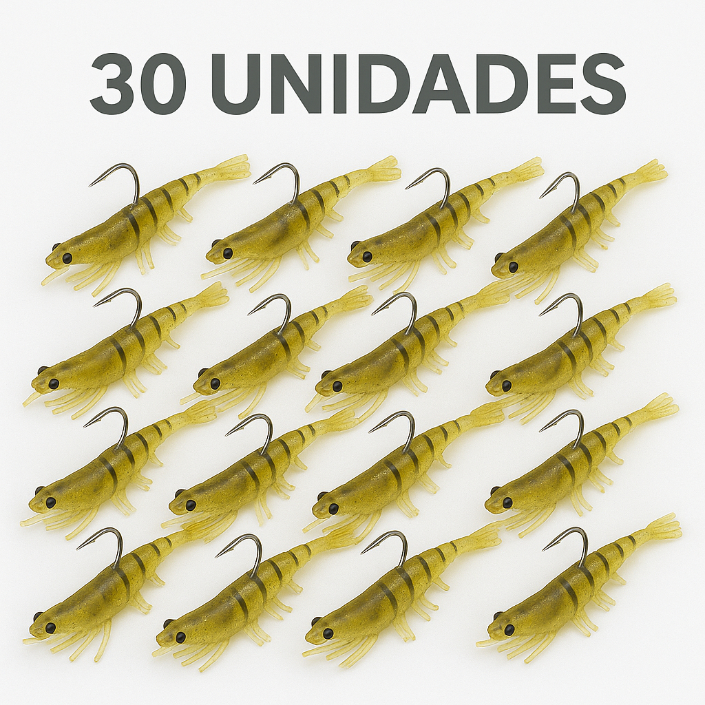 Camarão Artificial 30 Unidades  Isca Realista de Silicone