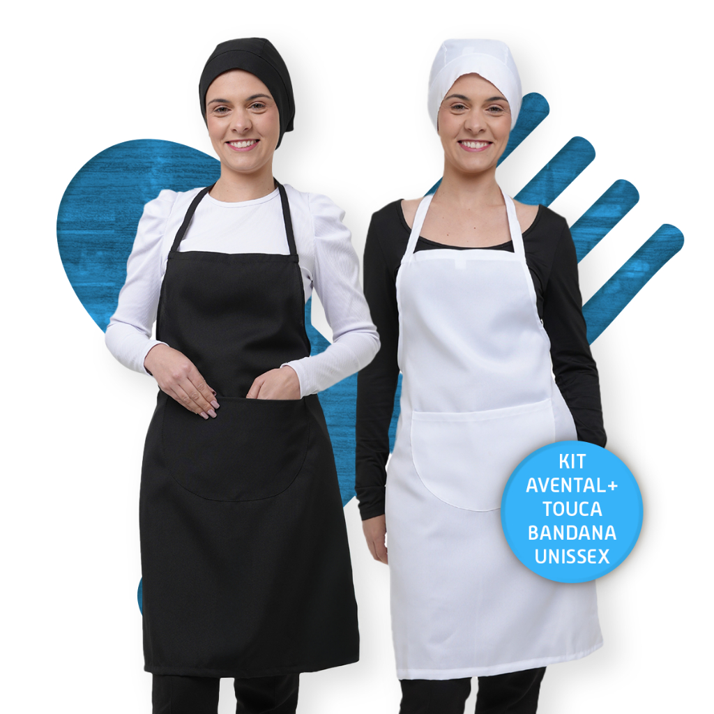 Kit Com Avental e Touca Bandana Uniforme Casa Unissex Restaurante Lanchonete Churrascaria em Oferta na Shopee