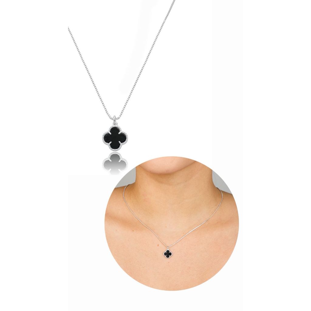 Colar Trevo virginia preto prata 925, gargantilha joia em Oferta na Shopee