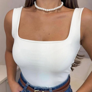 Blusa Feminina Regata Decote Quadrado Tecido Suplex Forro Duplo Verão 2026 em Oferta na Shopee