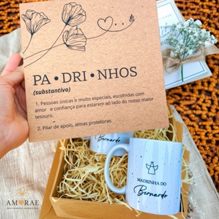 Caixa e Caneca Personalizada Padrinhos Batismo, Caixinha e Caneca de Porcelana Batizado Dinda em Oferta na Shopee