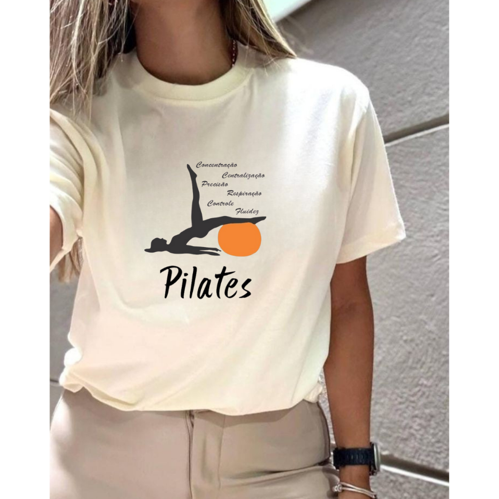 Camiseta 100% Algodão Estampada Pilates  Alongamento  Exercício Saúde