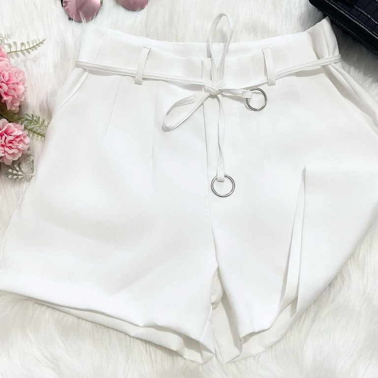 Short Alfaiataria Feminino Cintura Alta Bolsos Lateral Com Cinto detlhes em Argola Casual/ Chic em Oferta na Shopee