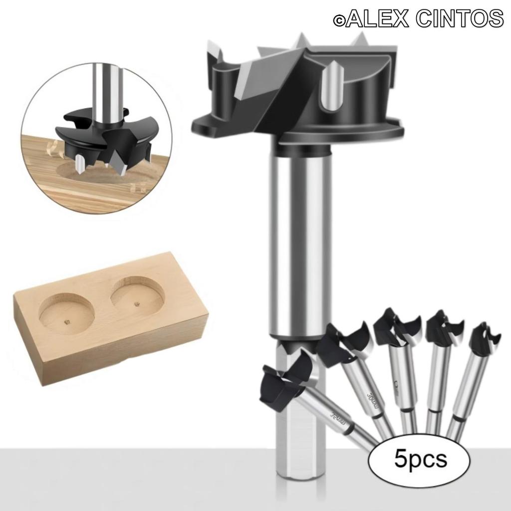 Kit 5 Brocas Fresas Forstner Madeira 15-35mm Madeira Dobradiça