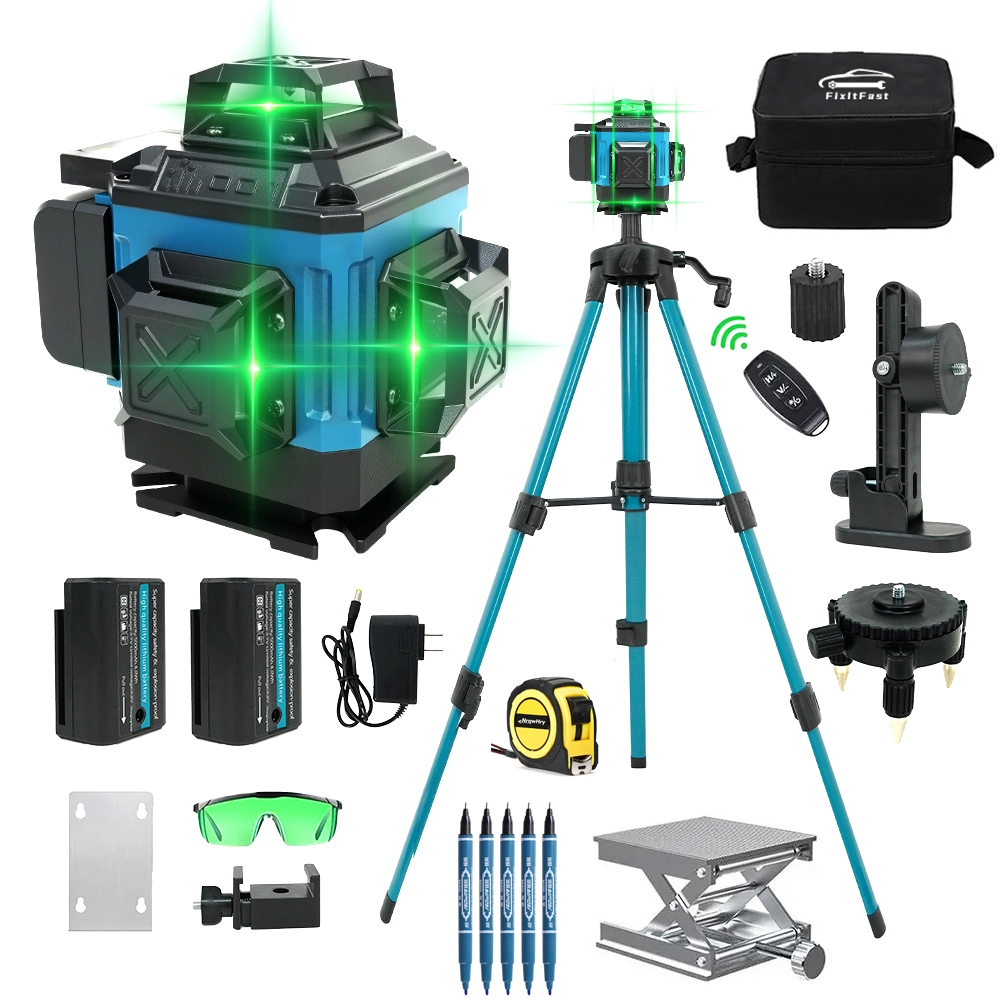 Nível De Laser Verde 4d De 16 Linhas Com 2 Baterias E Tripé