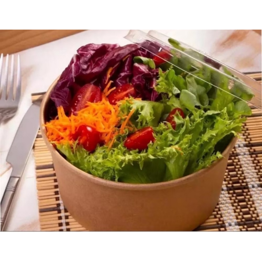 30 Pote Bowl Kraft 550ml Alimentos Tampa Marmita Restaurante Japones Poke Lanchonete Delivery