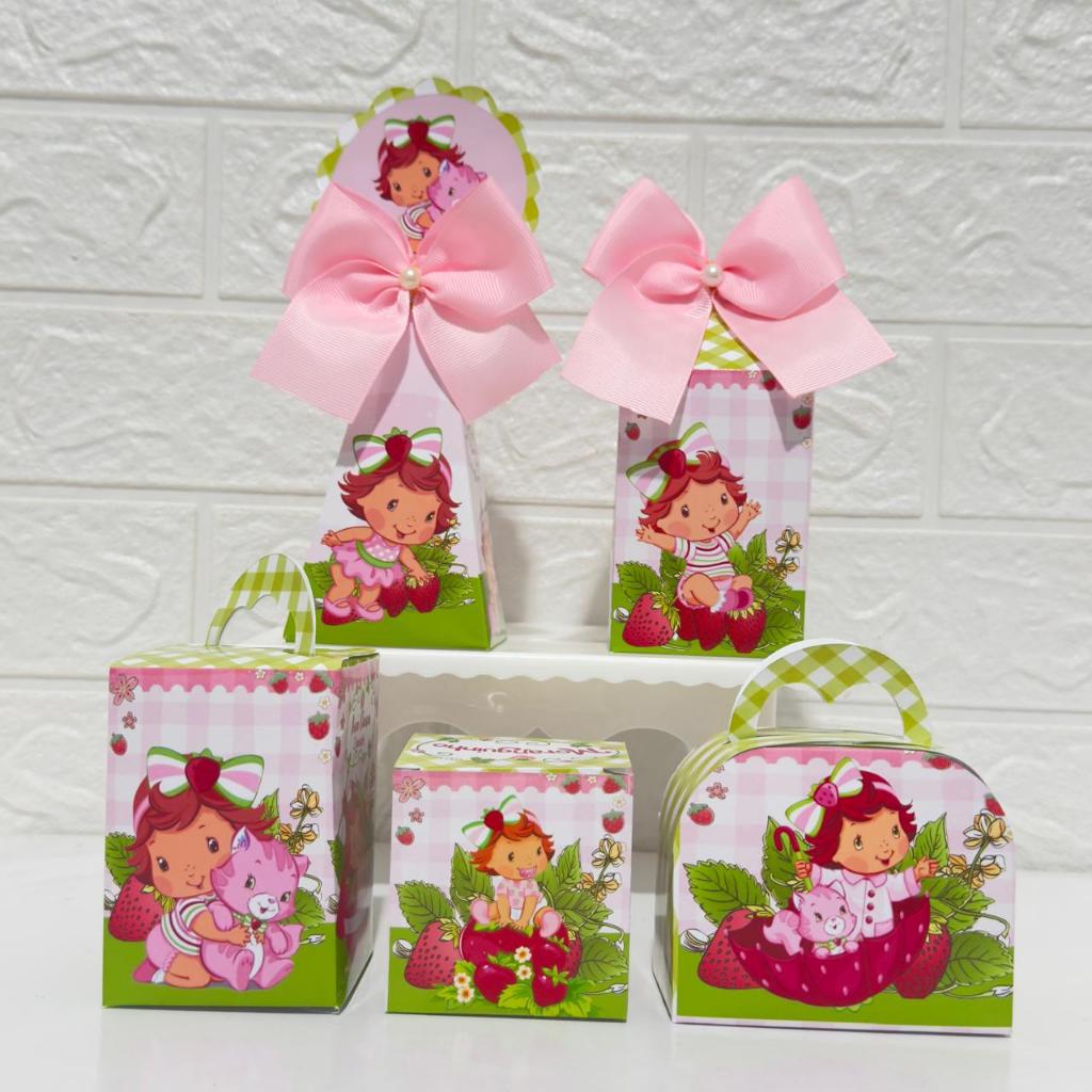 Kit Festa Moranguinho Baby - Caixinhas Personalizadas para Festa Infantil | Lembrancinha Aniversário Pegue e Monte