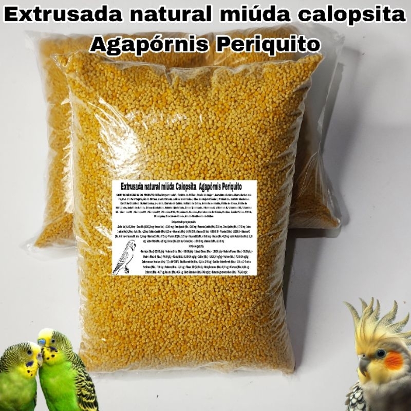 Extrusada natural MIÚDA Periquito - Agapórnis - Calopsita 1kg