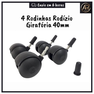 Rodinhas Rodízio Giratória 40mm Pino 6mm Preto Cama Box Fruteira Andador em Oferta na Shopee