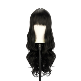 Peruca De Cabelo Ondulado Com Franja De Fibra Orgânica Preta Longa 60cm YANHAIR em Oferta na Shopee