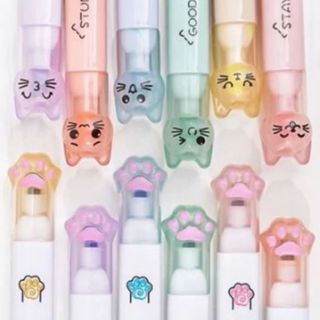 Kit 6 Marca Texto Gatinho e Patinha Fofo - Kawaii Macador Canetas em Oferta na Shopee