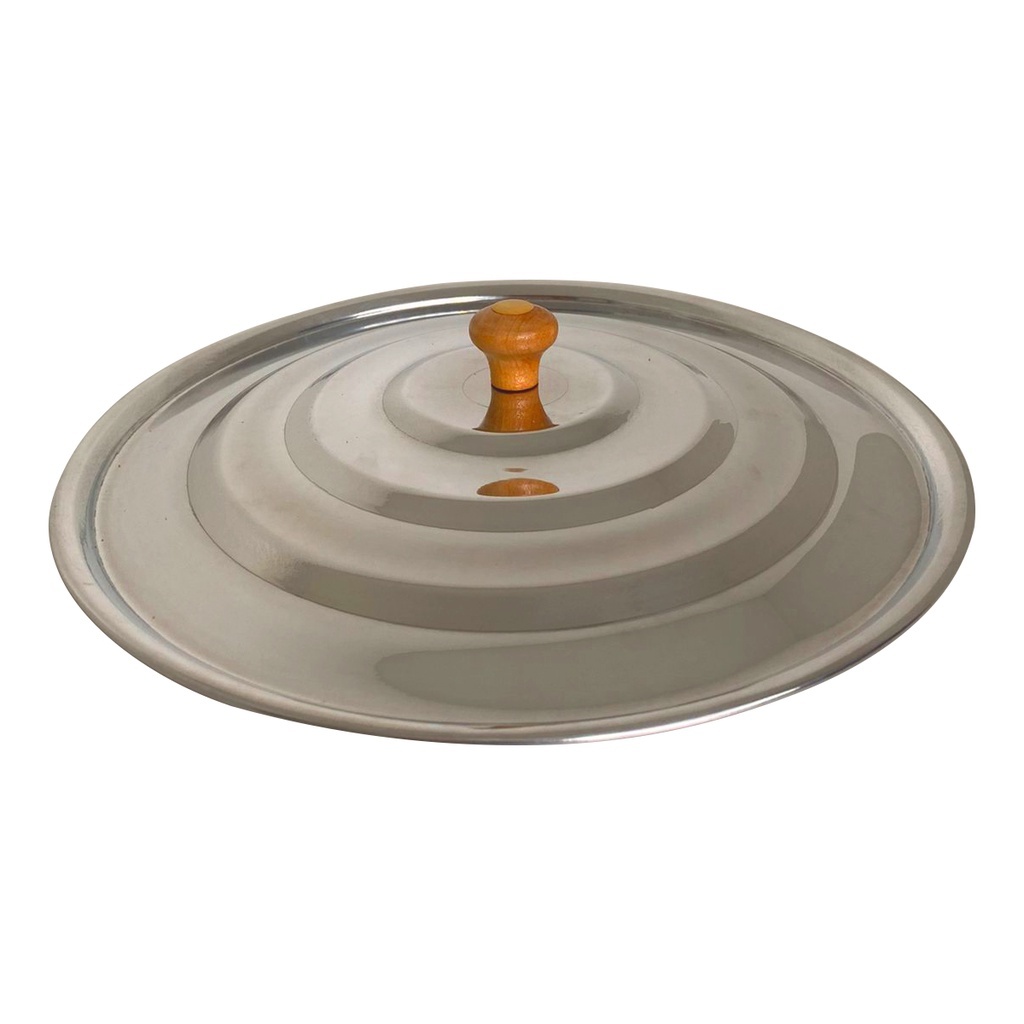 TAMPA DE ALUMÍNIO GRANDE POLIDO COM PUXADOR MADEIRA RESISTENTE em Oferta na Shopee