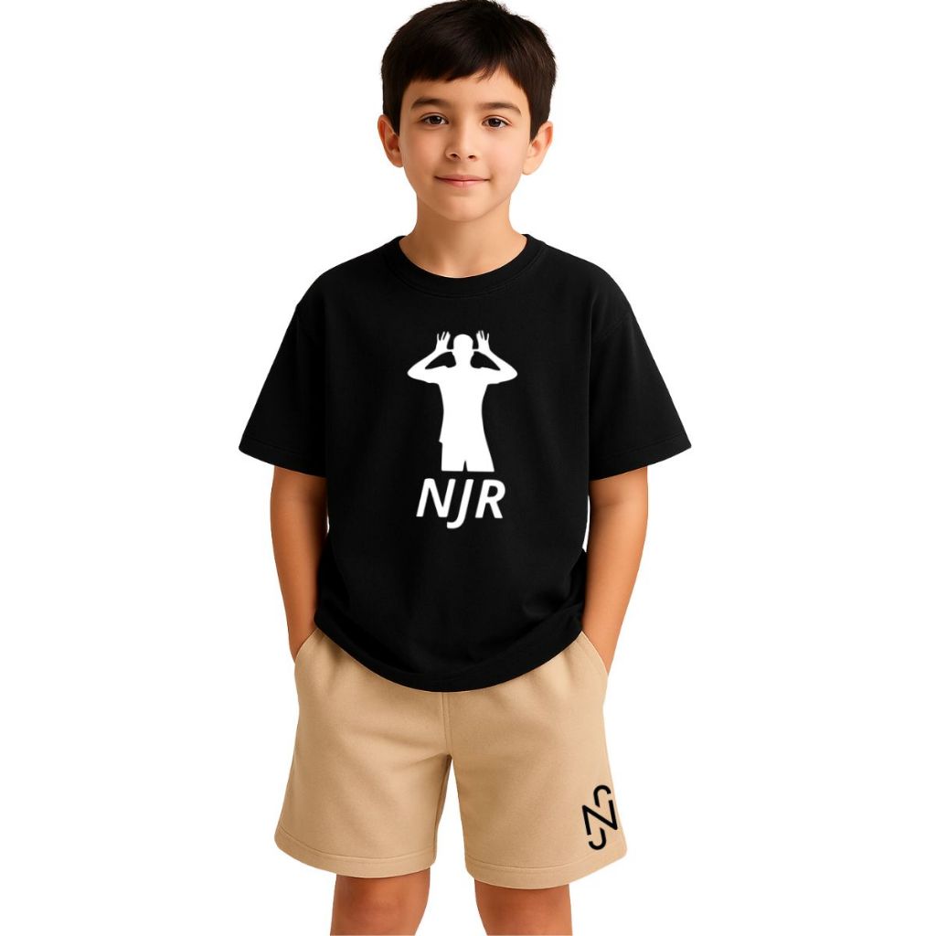 Kit Infantil 2 peças Com 1 Camiseta e 1 Short Moletom Do Neymar Conjunto Bermuda Moletom Neymar Jr. Camisa 100% Algodão