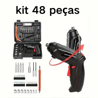 kit Parafusadeira elétrica/furadeira 48 Pçs À Bateria Carregador Usb com maleta Leve Port…