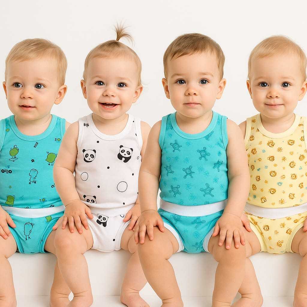 Kit 4 Conjuntos Infantil Algodão – Regata + Tapa Fralda  Sortidos  Bebê Menino Menina Confortável